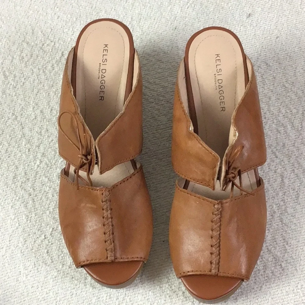 Kelsi Dagger Brooklyn Womens Leather Marion Platform Slide Heeled Sandal Size 9